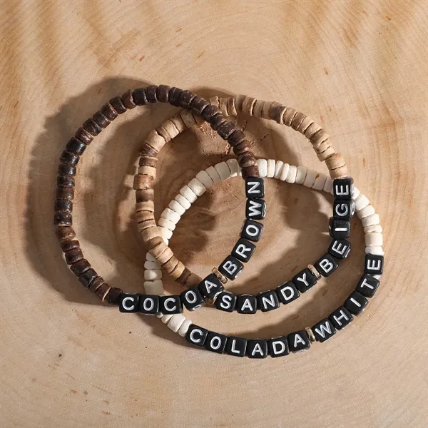 Friendship bracelets made from repurposed coconut shells with 4 sand-tone beads... from ASI 61966 HPG / BCG Creations HPG Gold