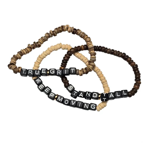 Friendship bracelets made from repurposed coconut shells with 4 sand-tone beads... from ASI 61966 HPG / BCG Creations HPG Gold