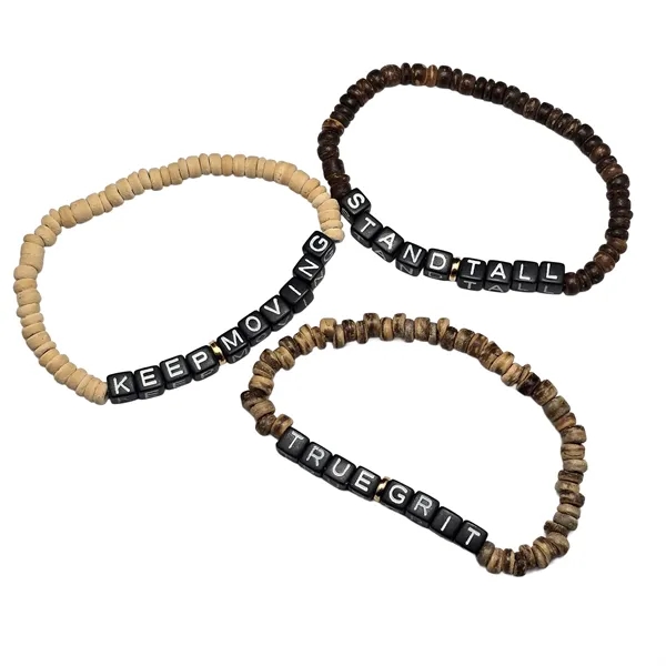 Friendship bracelets made from repurposed coconut shells with 4 sand-tone beads... from ASI 61966 HPG / BCG Creations HPG Gold