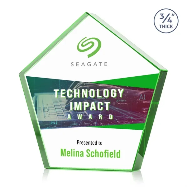 The Belmar Pentagon VividPrint™ Award is a freestanding, 3/4" thick Starfire... from ASI 84592 St Regis Group / St Regis