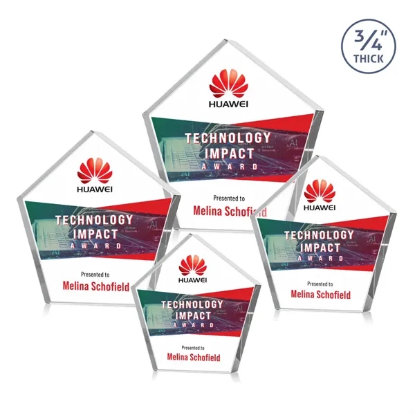 The Belmar Pentagon VividPrint™ Award is a freestanding, 3/4" thick Starfire... from ASI 84592 St Regis Group / St Regis