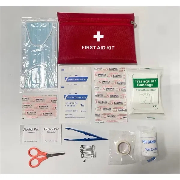A compact red first aid kit with essential supplies, perfect for... from ASI 72657 Active Life Promo / Active Life