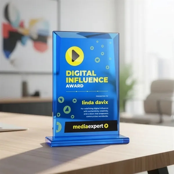 The all-blue Starfire Crystal Martello VividPrint™ Award is a striking symbol... from ASI 84592 St Regis Group / St Regis