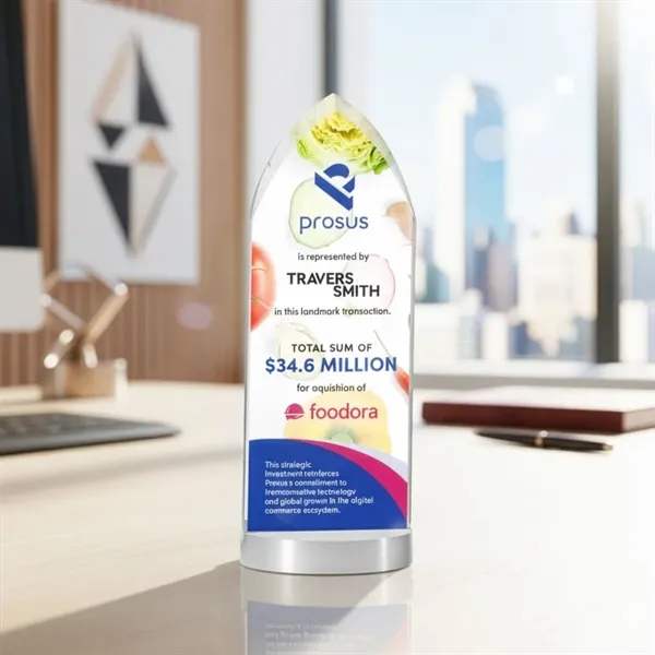 The elegant starfire crystal Oakham VividPrint™ Award features a sleek, pointed... from ASI 84592 St Regis Group / St Regis