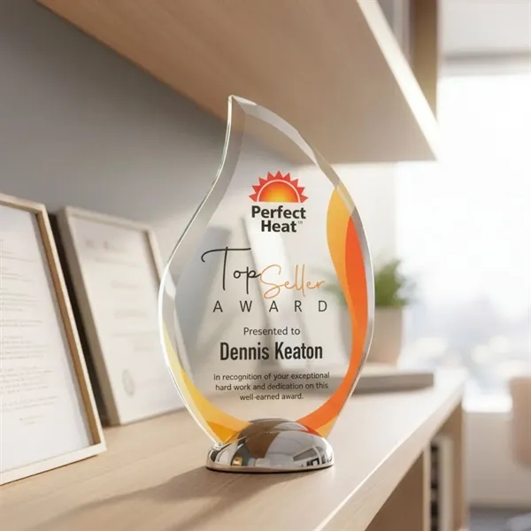 The Starfire Crystal Neskita Flame VividPrint™ Award features beautiful framing bevels... from ASI 84592 St Regis Group / St Regis