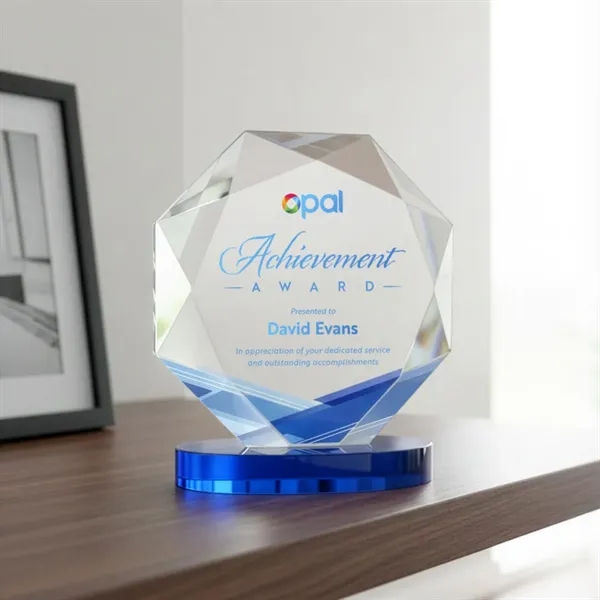 The Spectacular Multifaceted 0.75" Thick Bradford Starfire Octagonal Award with full-color... from ASI 84592 St Regis Group / St Regis