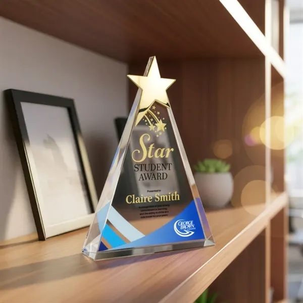The freestanding Optical Triangle Star VividPrint™ Award features a sleek optical... from ASI 84592 St Regis Group / St Regis