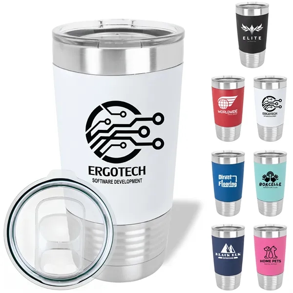 20 oz. stainless steel tumbler with double-wall vacuum insulation, clear lid... from ASI 74601 Calico