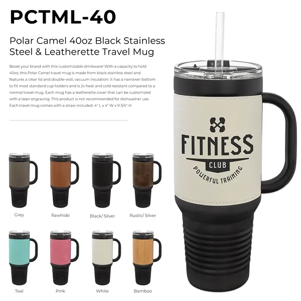 40 oz. black stainless steel travel mug w/ Leatherette with double-wall... from ASI 74601 Calico