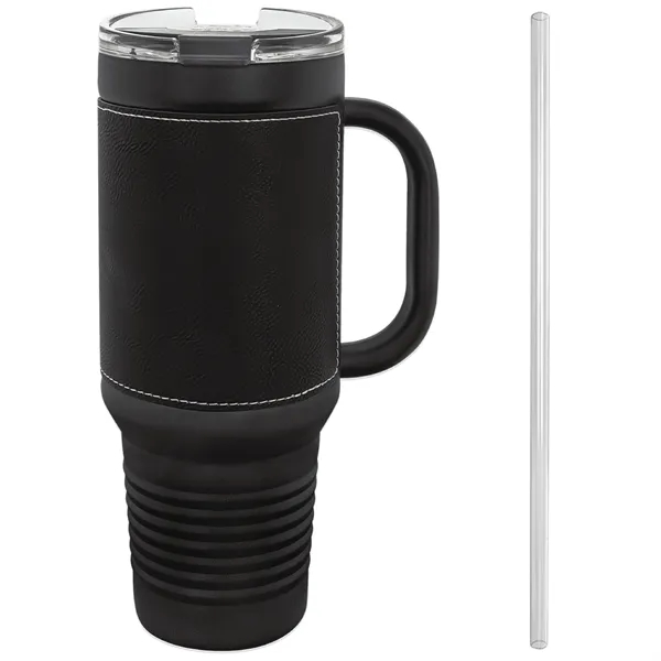 40 oz. black stainless steel travel mug w/ Leatherette with double-wall... from ASI 74601 Calico