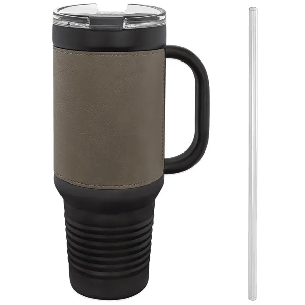 40 oz. black stainless steel travel mug w/ Leatherette with double-wall... from ASI 74601 Calico