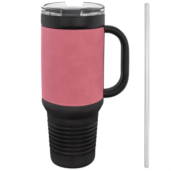 40 oz. black stainless steel travel mug w/ Leatherette with double-wall... from ASI 74601 Calico