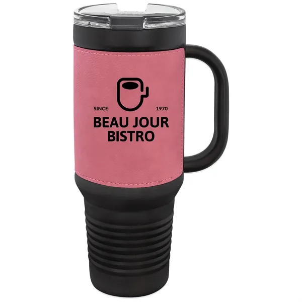 40 oz. black stainless steel travel mug w/ Leatherette with double-wall... from ASI 74601 Calico