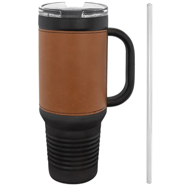 40 oz. black stainless steel travel mug w/ Leatherette with double-wall... from ASI 74601 Calico