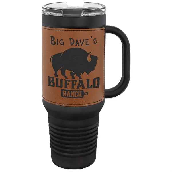 40 oz. black stainless steel travel mug w/ Leatherette with double-wall... from ASI 74601 Calico
