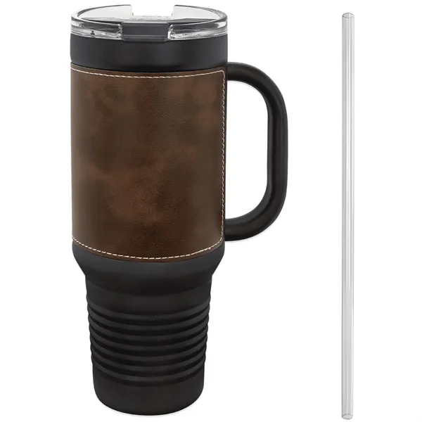 40 oz. black stainless steel travel mug w/ Leatherette with double-wall... from ASI 74601 Calico