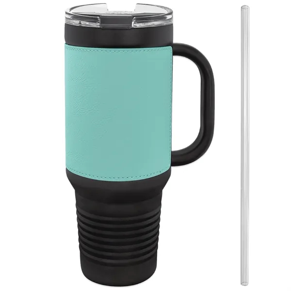 40 oz. black stainless steel travel mug w/ Leatherette with double-wall... from ASI 74601 Calico