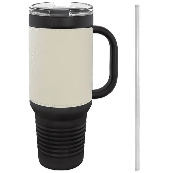 40 oz. black stainless steel travel mug w/ Leatherette with double-wall... from ASI 74601 Calico