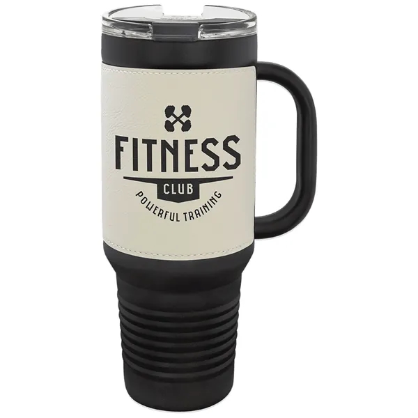 40 oz. black stainless steel travel mug w/ Leatherette with double-wall... from ASI 74601 Calico