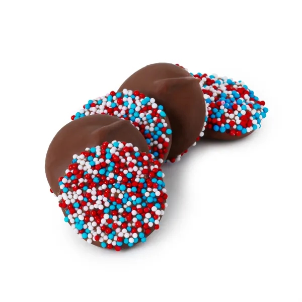 America 250- Round Acetate-Patriotic Milk Chocolate Nonpareils... from ASI 44900 NC Custom (CI/Lanco) / Chocolate Inn