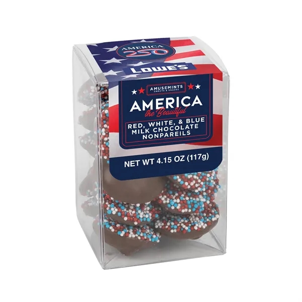 America 250- Short Acetate-Patriotic Milk Chocolate Nonpareils... from ASI 44900 NC Custom (CI/Lanco) / Chocolate Inn