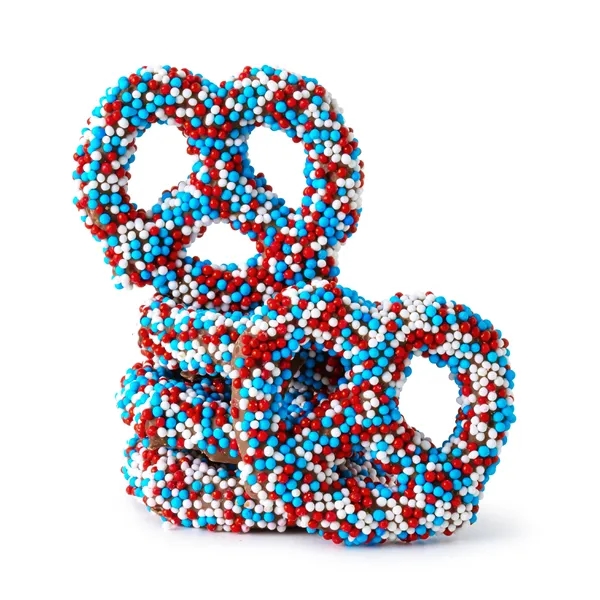 America 250 Mug Drop- Patriotic Milk Choc Nonpareil Mini Pretzels... from ASI 44900 NC Custom (CI/Lanco) / Chocolate Inn