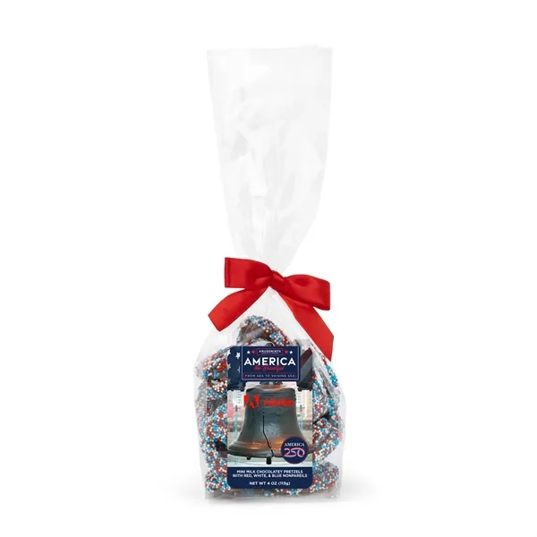 America 250 Mug Drop- Patriotic Milk Choc Nonpareil Mini Pretzels... from ASI 44900 NC Custom (CI/Lanco) / Chocolate Inn