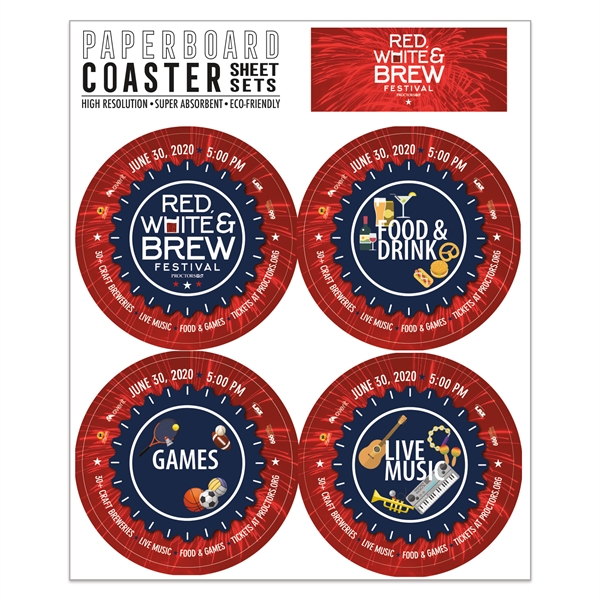 A super absorbent full color paperboard coaster, single or double sided.... from ASI 56950 Gill Studios Inc / Gill-Line®