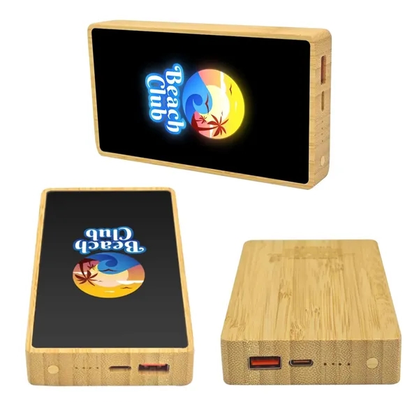 LED light up logo bamboo power bank - 8000mAh plus full... from ASI 37218 Athena Promo (tm)