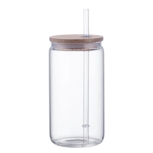 Item #M803 Glass Cup with Bamboo Lid & Straw