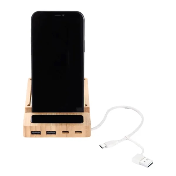 Bamboo 4 ports USB hub LED logo phone stand plus full... from ASI 37218 Athena Promo (tm)