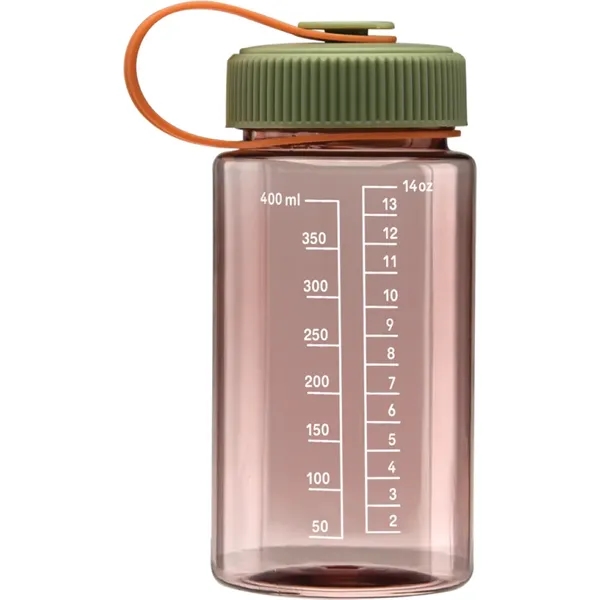 Wide mouth water bottle with a measurement scale to 14 oz.... from ASI 71920 Moderne Glass Company Inc