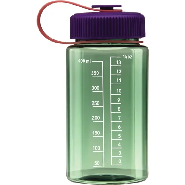 Wide mouth water bottle with a measurement scale to 14 oz.... from ASI 71920 Moderne Glass Company Inc