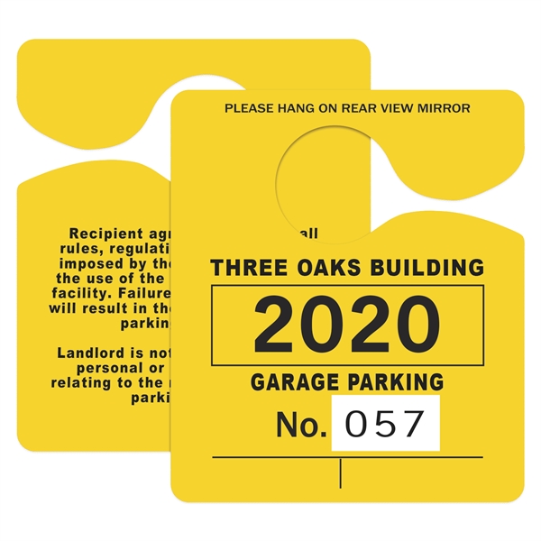 Plastic hanging parking permits with alphanumeric and consecutive numbering available..... from ASI 56950 Gill Studios Inc / Gill-Line®