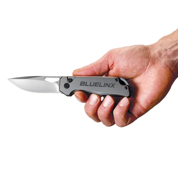 A premium mid-range sized pocket knife with smooth gunmetal gray exterior.... from ASI 46170 Compass Industries Inc
