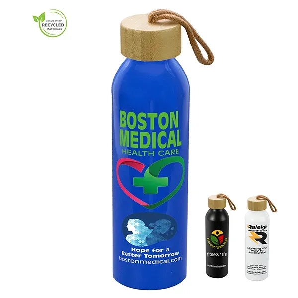 Our recycled aluminum water bottle w/ bamboo lid & sturdy carry... from ASI 62660 Innovation Line