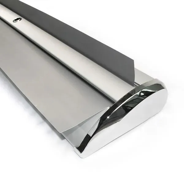 Double-sided deluxe retractable banner shows two graphics for visibility on both... from ASI 53509 FIEL-Fairdeal Import & Export