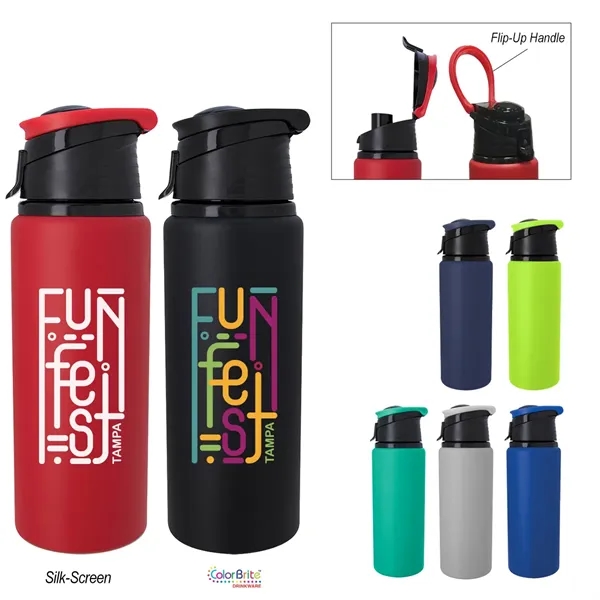 24 oz. aluminum Velvet Touch bottle with a screw-on, spill-resistant, flip-top... from ASI 61125 Hit Promotional Products / Hit®