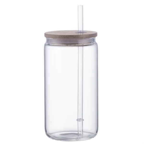 Item #BTL659 18 oz Can Glass with Bamboo Lid and Plastic Straw