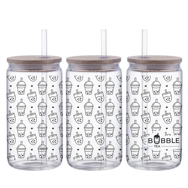 Item #BTL659 18 oz Can Glass with Bamboo Lid and Plastic Straw