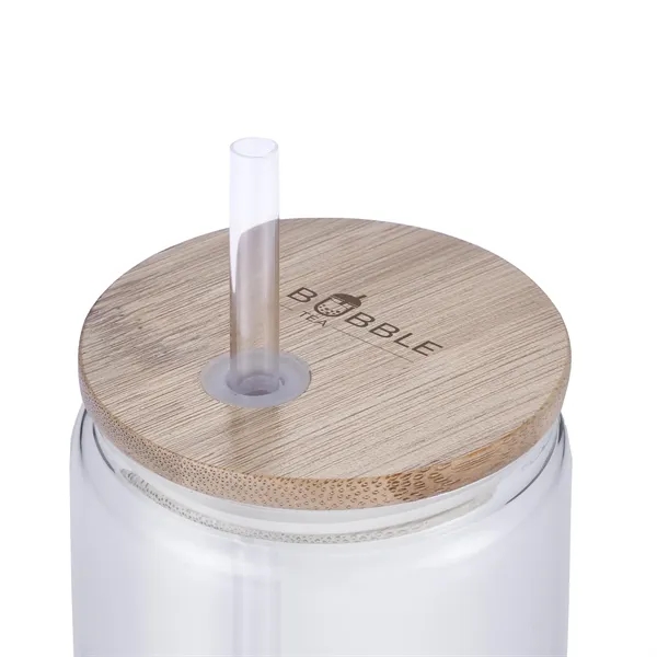 Item #BTL659 18 oz Can Glass with Bamboo Lid and Plastic Straw