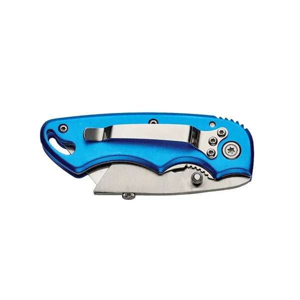 Folding utility knife with anodized aluminum handle in stainless steel construction... from ASI 46170 Compass Industries Inc