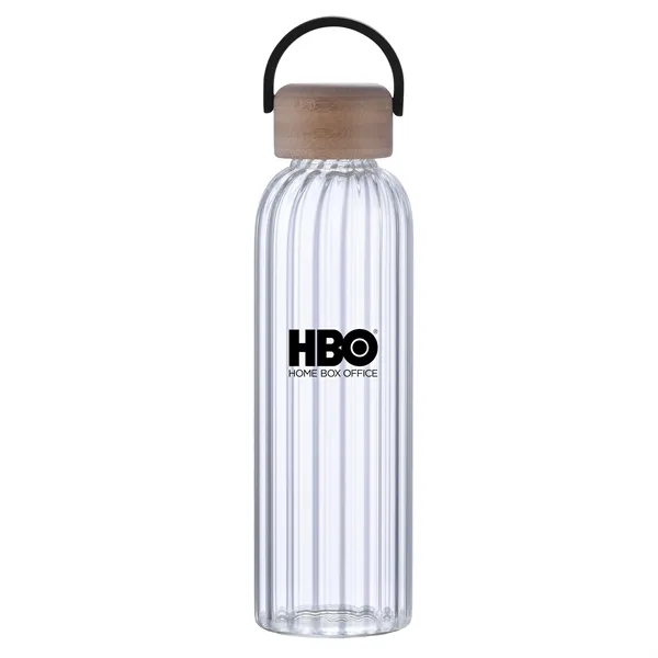 21 oz ribbed glass water bottle with leak-proof bamboo lid and... from ASI 68190 Lungsal / Lungsal
