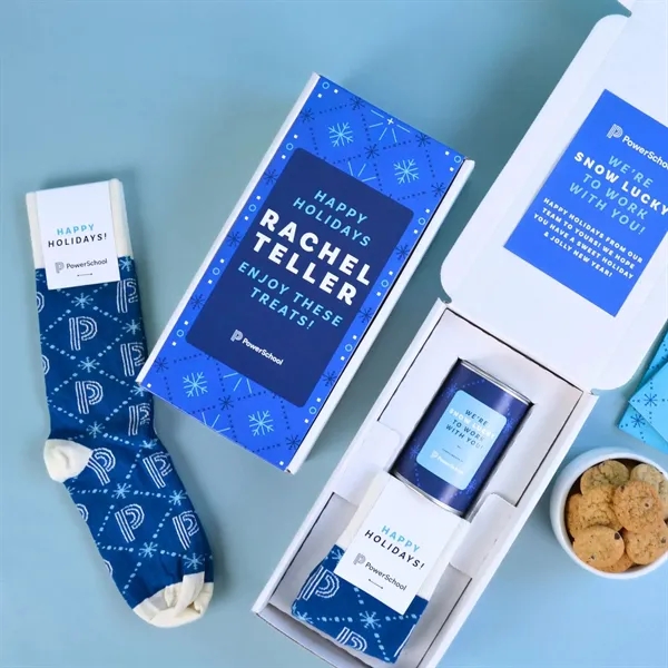 Holiday gift kit with socks, cookies, and custom box.... from ASI 88072 Sock Club Enterprises LLC