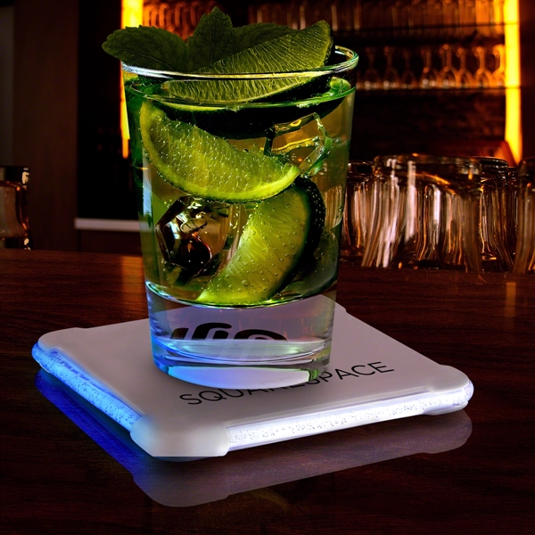 Square LED drink coaster is a color-changing good time.... from ASI 34194 ALightPromos / Alight Promotional Products