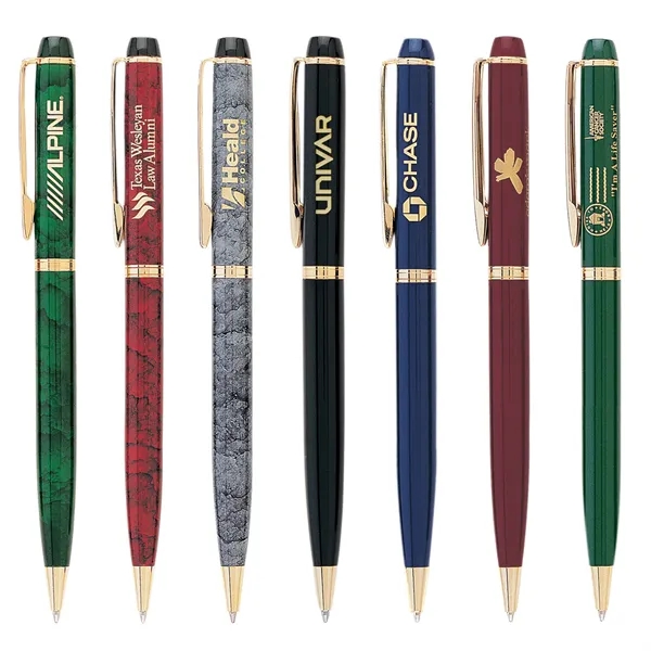 Metal twist-action ballpoint pen with a colored barrel and gold clip... from ASI 68190 Lungsal / Lungsal