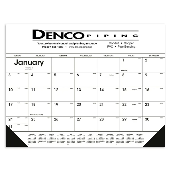 Black & White Desk Pad with Vinyl Corners... from ASI 40480 Koozie Group / Norwood Triumph Calendar
