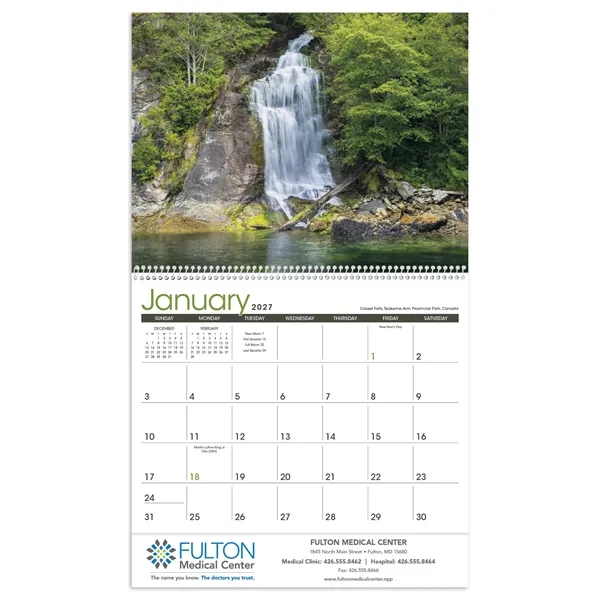 11 x 19 2024 Waterfalls calendar on 70# glossy paper with... from ASI 40480 Koozie Group / Norwood Triumph Calendar