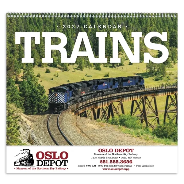 11 x 19 2024 Trains calendar on 70# glossy paper with... from ASI 40480 Koozie Group / Norwood Triumph Calendar