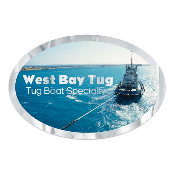 2" x 3" oval shaped chrome polyester decal with permanent adhesive... from ASI 56950 Gill Studios Inc / Gill-Line®